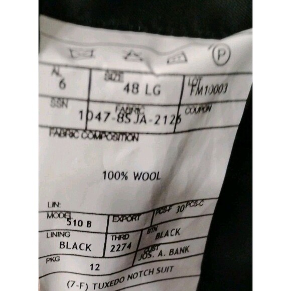 Jos A Bank Black Wool Tuxedo Jacket 48LG Center Vent Notch Lapel Blazer - Picture 9 of 9